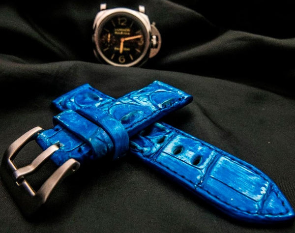 BLUE CROCODILE HORNBACK LEATHER STRAP