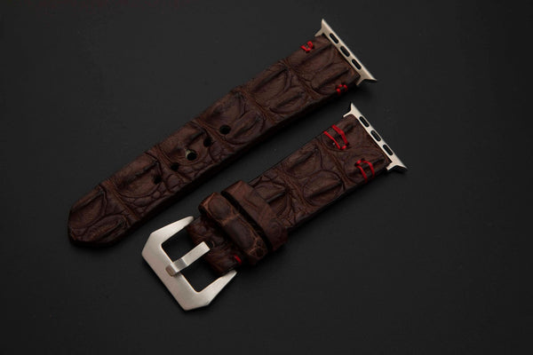 BROWN CROCODILE HORNBACK LEATHER STRAP