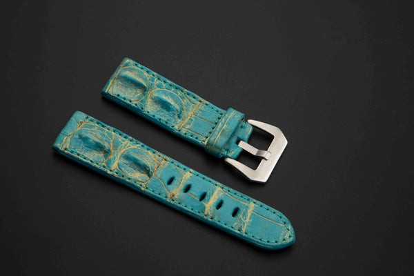 BLUE&GOLD CROCODILE HORNBACK LEATHER STRAP