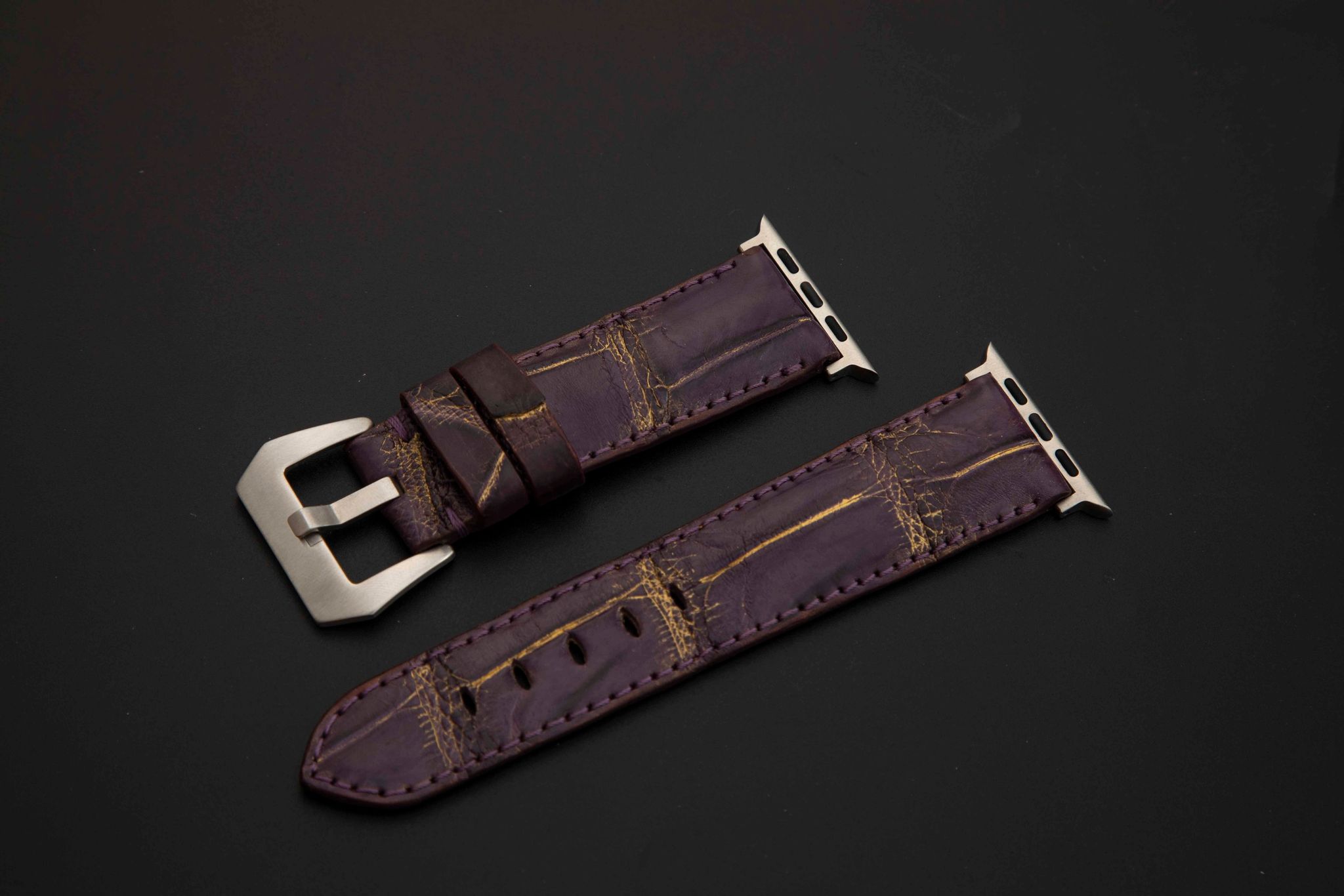 PURPLE&GOLD CROCODILE BELLY LEATHER STRAP