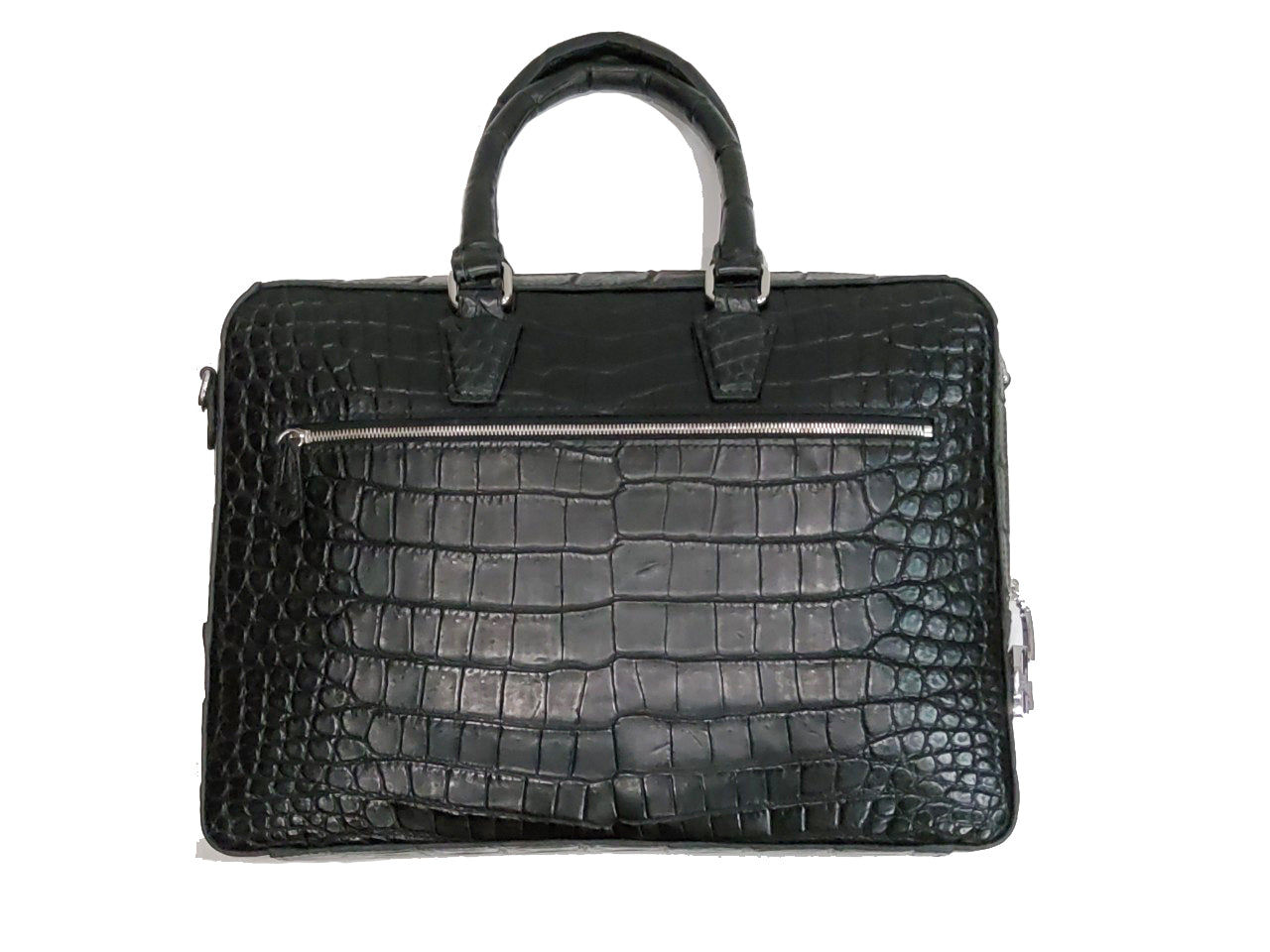 BLACK HANDMADE GENUINE CROCODILE LAPTOP SLINGBAG