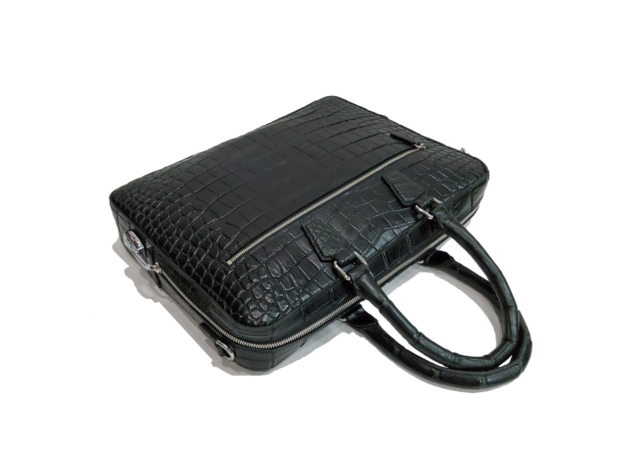 BLACK HANDMADE GENUINE CROCODILE LAPTOP SLINGBAG