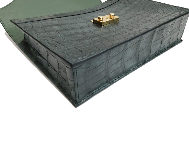 BLACK HANDMADE GENUINE CROCODILE LAPTOP BAG