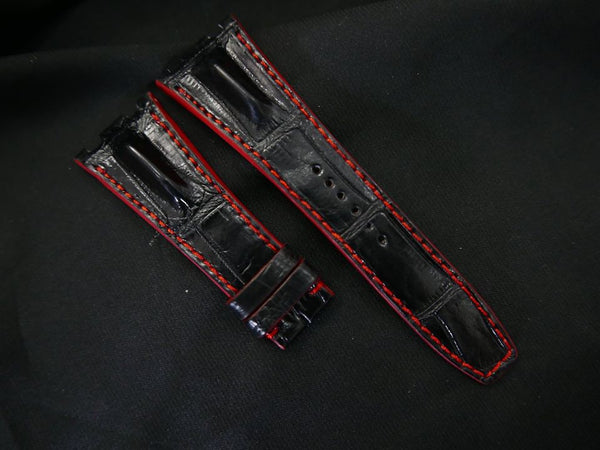 BLACK CROCODILE HORNBACK LEATHER STRAP