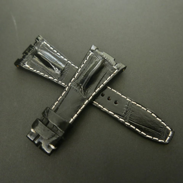 BLACK CROCODILE HORNBACK LEATHER STRAP
