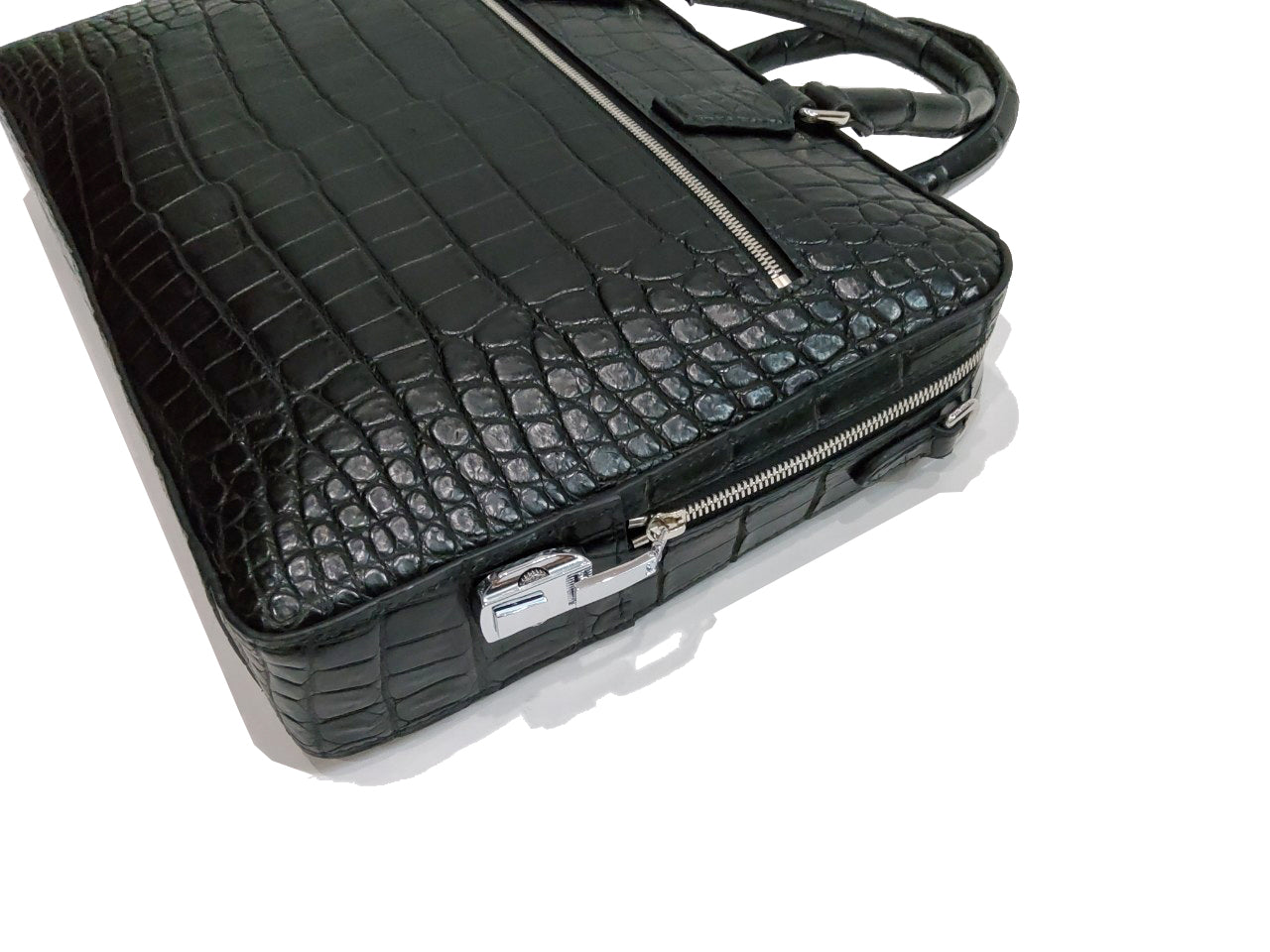 BLACK HANDMADE GENUINE CROCODILE LAPTOP SLINGBAG