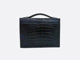 BLACK HANDMADE GENUINE CROCODILE LAPTOP BAG
