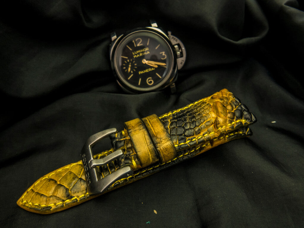 YELLOW&BLACK CROCODILE HORNBACK LEATHER STRAP - Lac Crado 