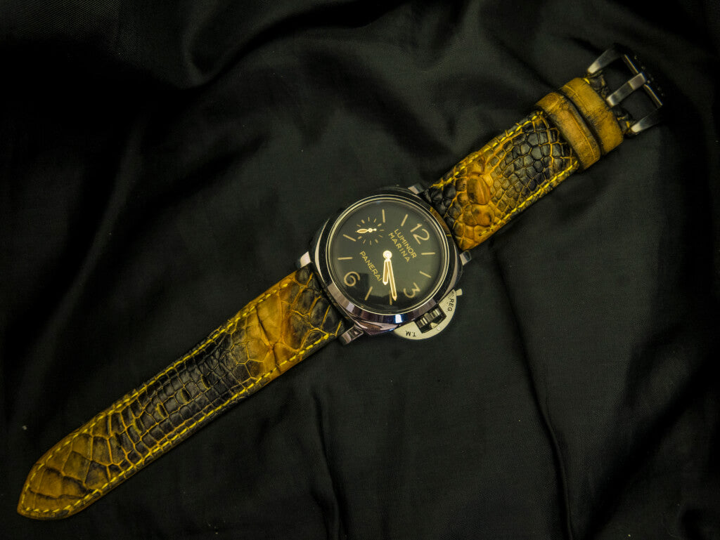 YELLOW&BLACK CROCODILE HORNBACK LEATHER STRAP - Lac Crado 