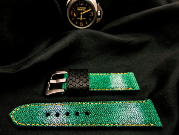 GREEN DENIM LEATHER STRAP - Lac Crado 