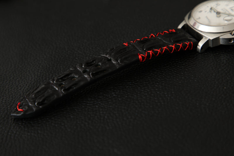 BLACK CROCODILE HORNBACK LEATHER STRAP - Lac Crado 