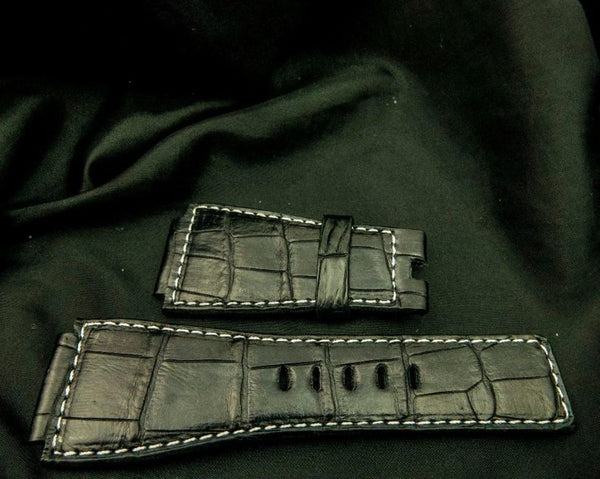 BLACK CROCODILE BELLY LEATHER STRAP
