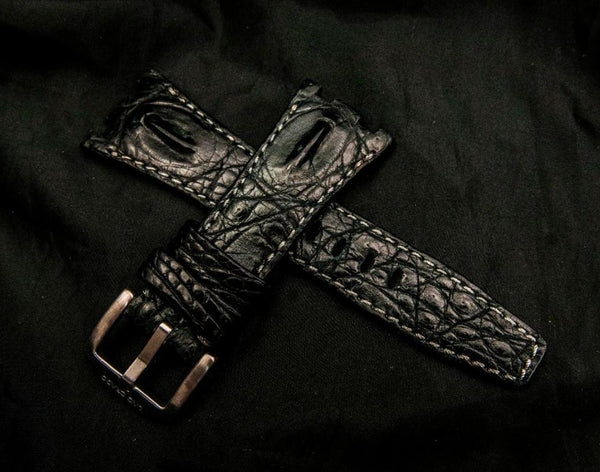 BLACK CROCODILE HORNBACK LEATHER STRAP - Lac Crado 