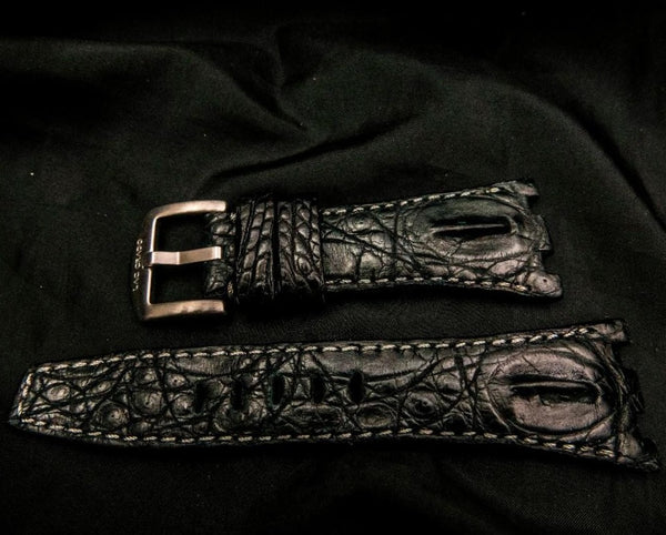 BLACK CROCODILE HORNBACK LEATHER STRAP - Lac Crado 