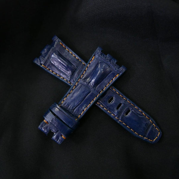 BLUE CROCODILE HORNBACK LEATHER STRAP - Lac Crado 