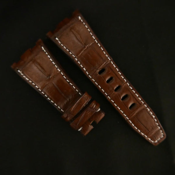 BROWN CROCODILE HORNBACK LEATHER STRAP - Lac Crado 