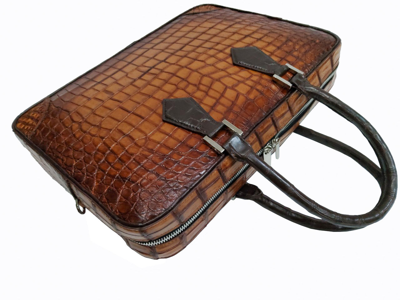 BLACK&BROWN HANDMADE GENUINE CROCODILE LAPTOP SLINGBAG