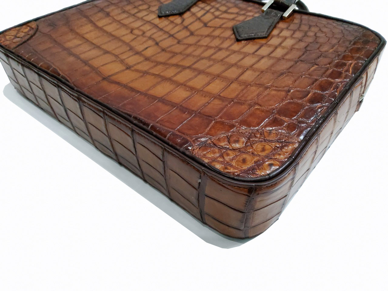 BLACK&BROWN HANDMADE GENUINE CROCODILE LAPTOP SLINGBAG