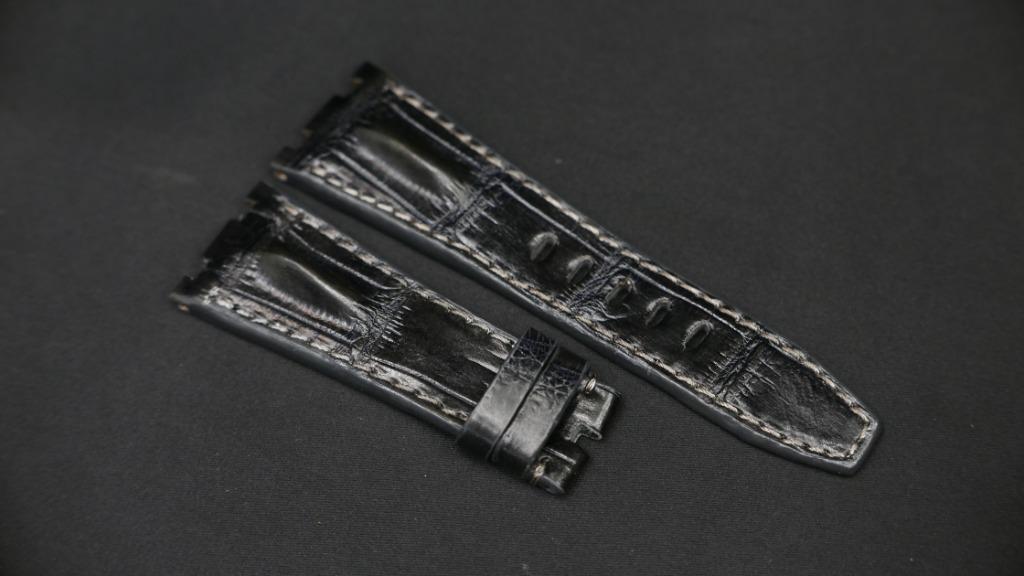 DARK GREY CROCODILE HORNBACK LEATHER STRAP - Lac Crado 