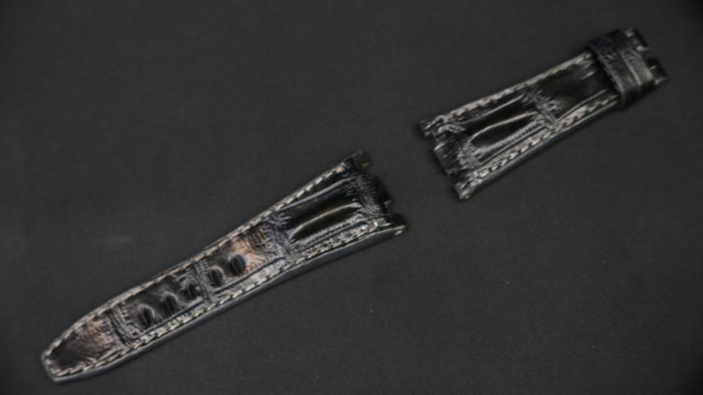 DARK GREY CROCODILE HORNBACK LEATHER STRAP - Lac Crado 