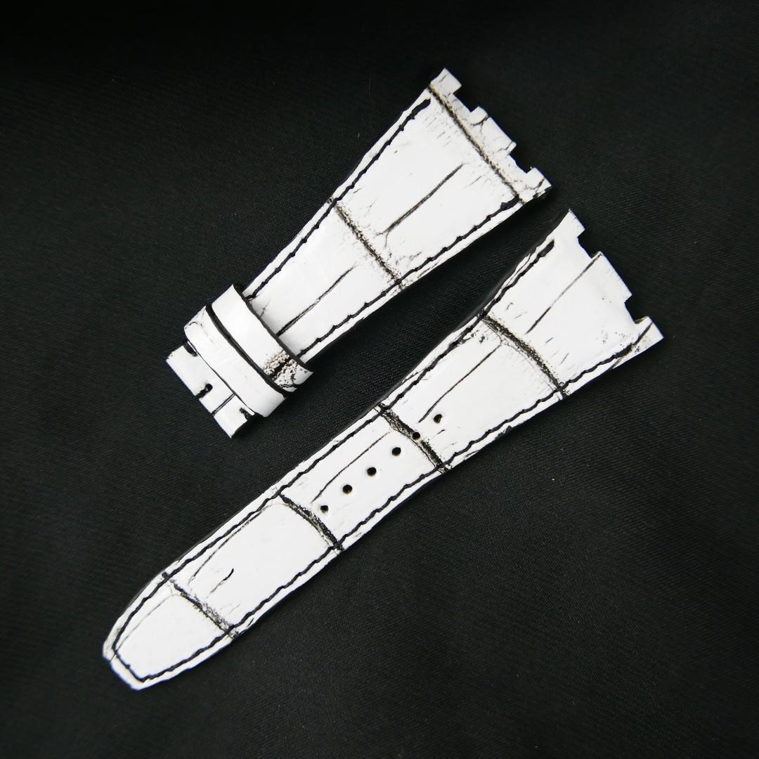 WHITE&BLACK CROCODILE BELLY LEATHER STRAP