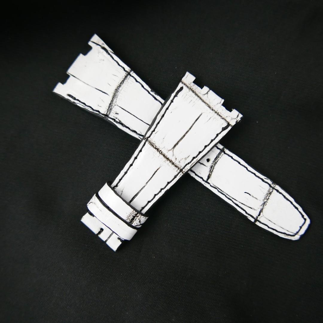 WHITE&BLACK CROCODILE BELLY LEATHER STRAP