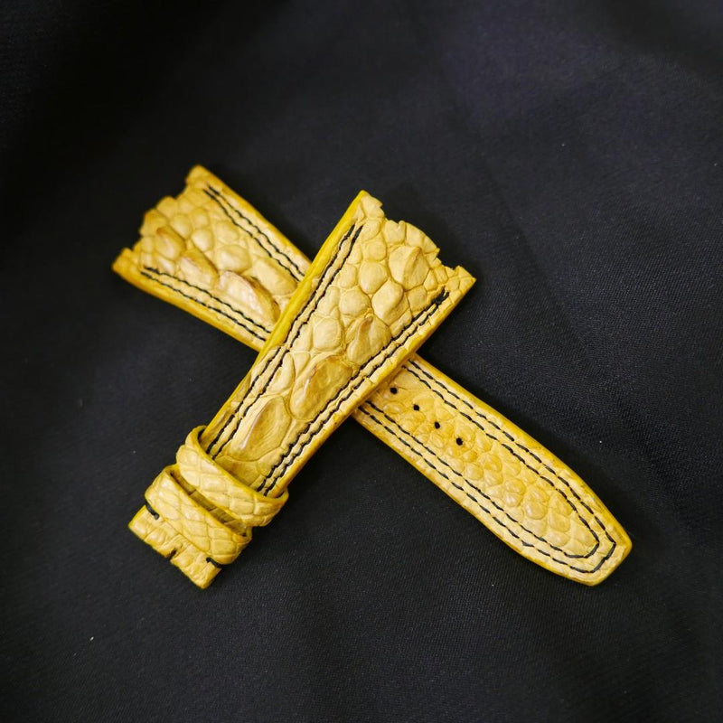 YELLOW CROCODILE HORNBACK LEATHER STRAP - Lac Crado 